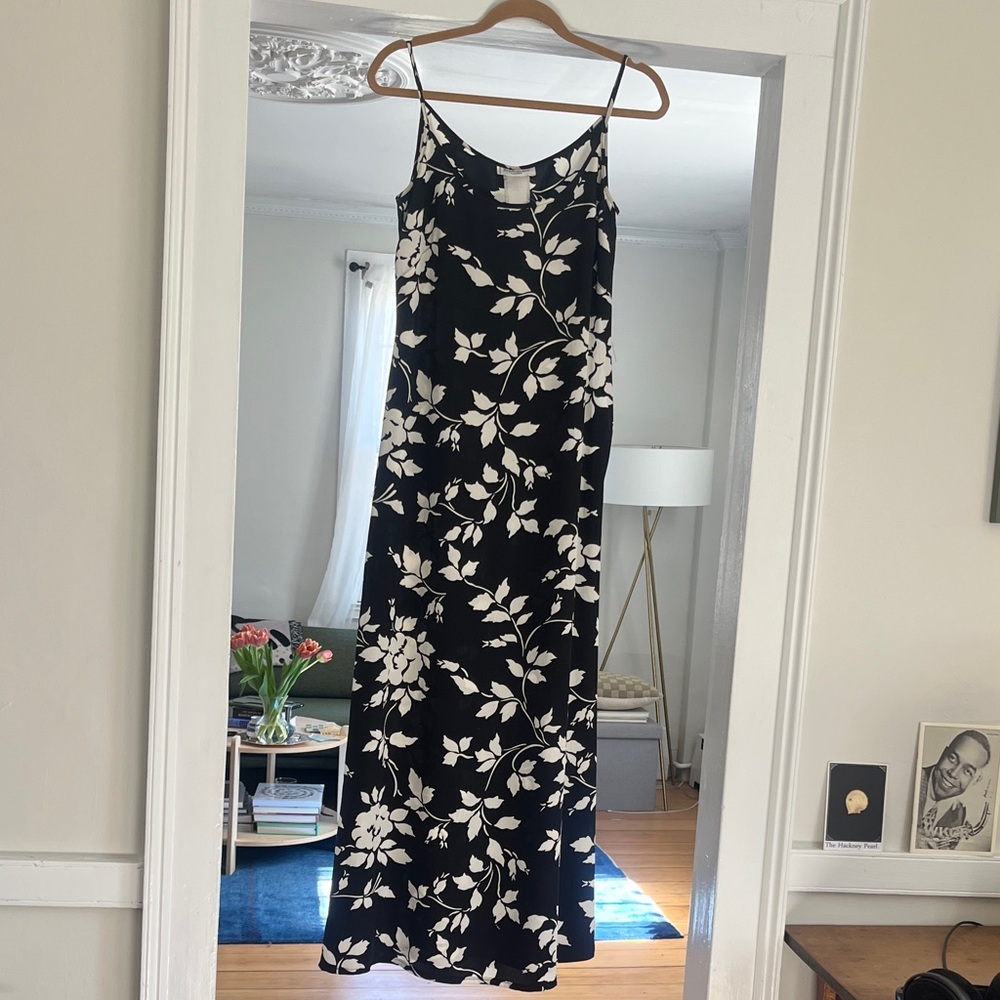Yves Saint Laurent variation Elegant Black and White Floral Maxi Dress